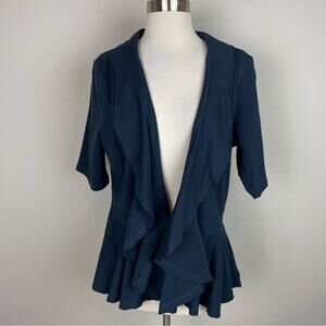 Wayward Fancies Eshakti Navy Peplum Knit Short Sleeve Topper Jacket Large